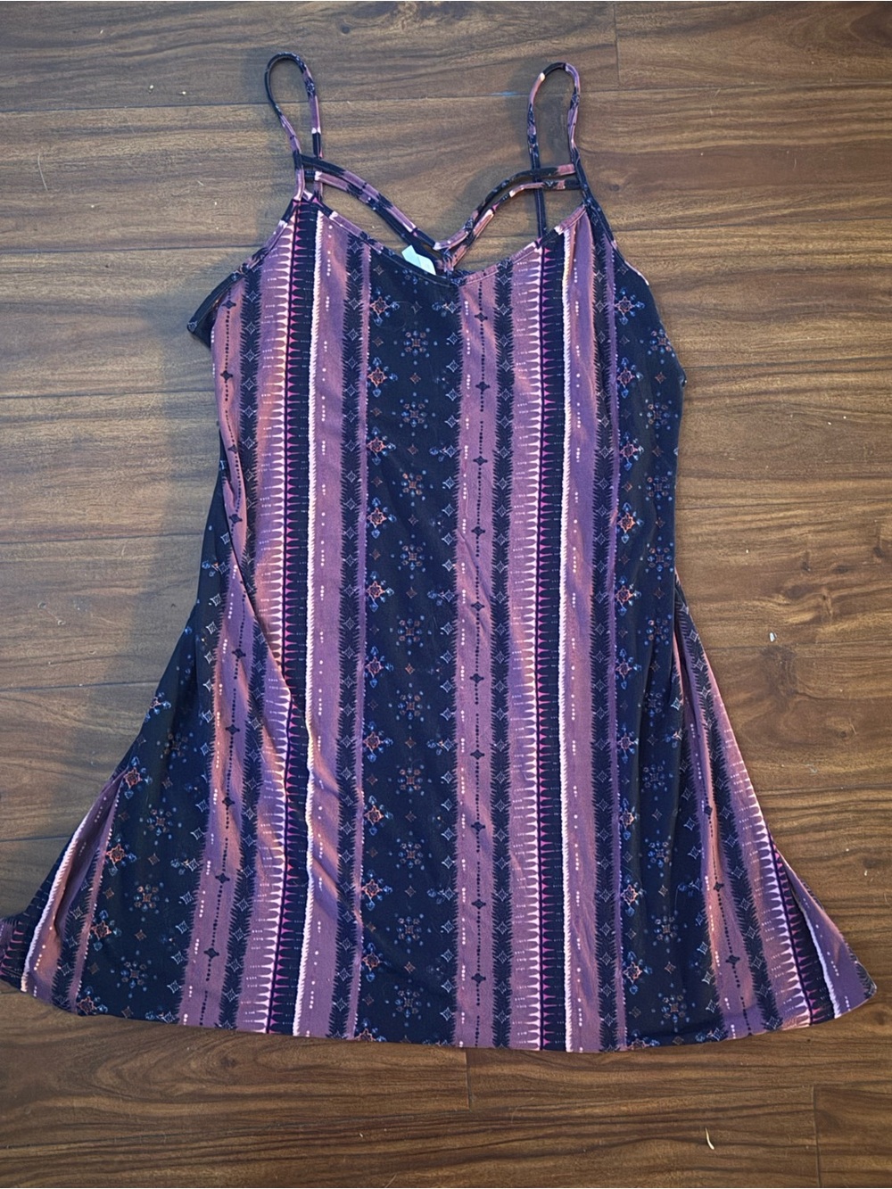 Mudd Strappy Black and Purple Patterned Casual Dress